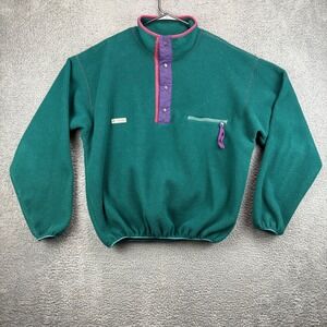 Vtg Columbia Green Fleece Pullover Jacket‎ Mens Size L Snap Neck Pocket USA Made